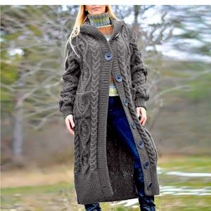 Long button down hooded sweater